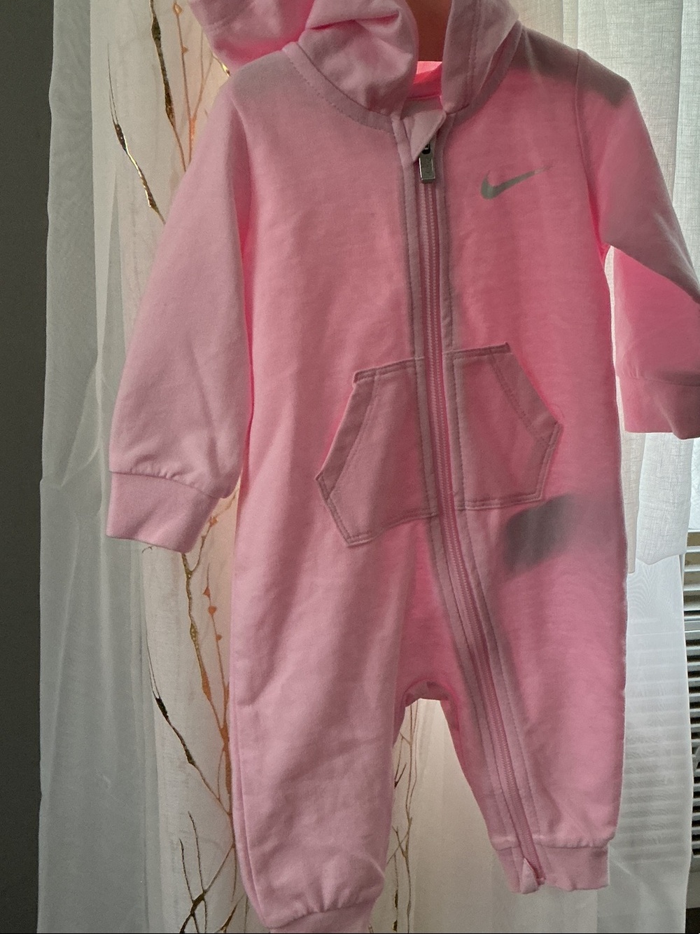 Nike Pink Hooded Zip-Up Baby One-Piece